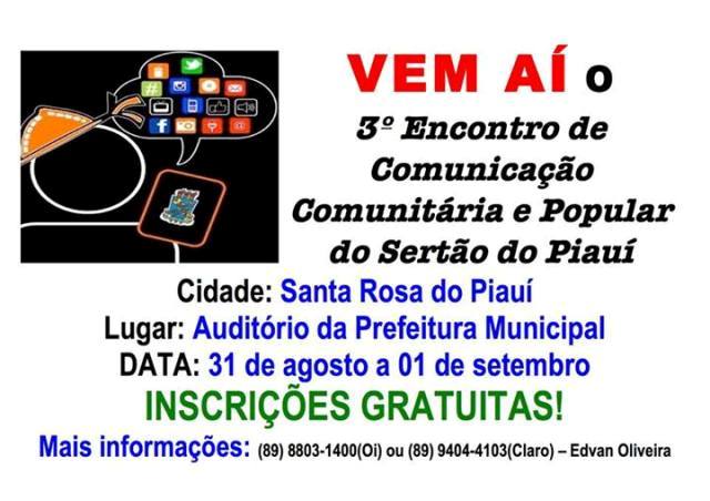 Encontro em Santa Rosa do Piauí debaterá a comunicação popular
