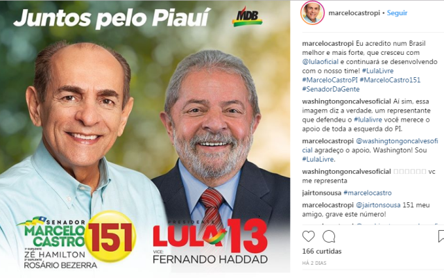MDB nacional ameaça expulsar Marcelo Castro por apoio a Lula