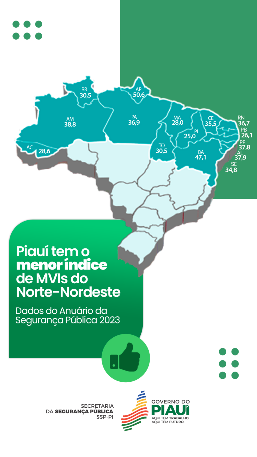 Piauí tem menor taxa de Mortes Violentas Intencionais (MVI) do Norte-Nordeste