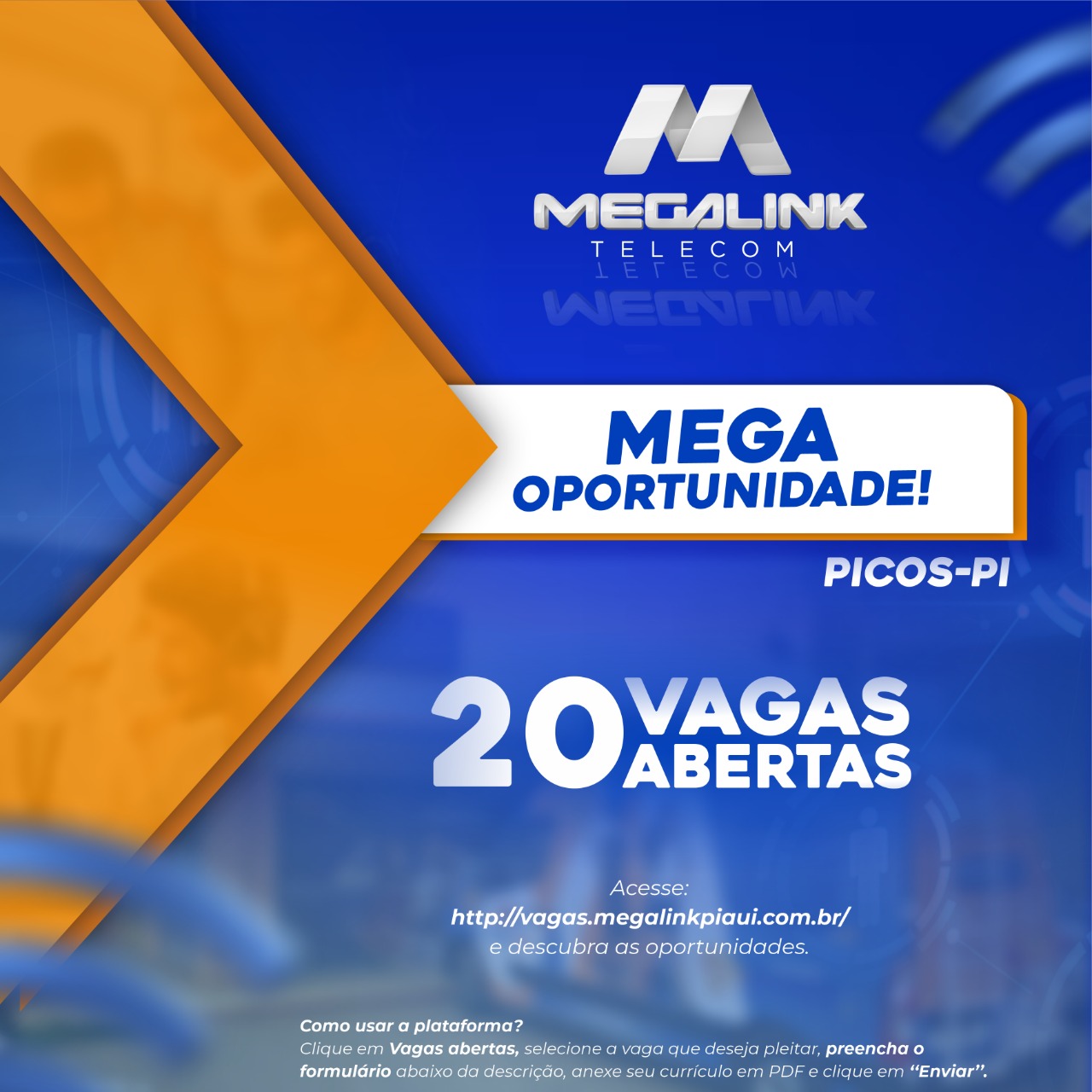 Oportunidade de emprego: Empresa Megalink Telecom abre 20 vagas para filial de Picos; confira