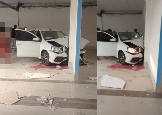 Motorista perde controle da direção e colide carro contra parede de supermercado em Picos