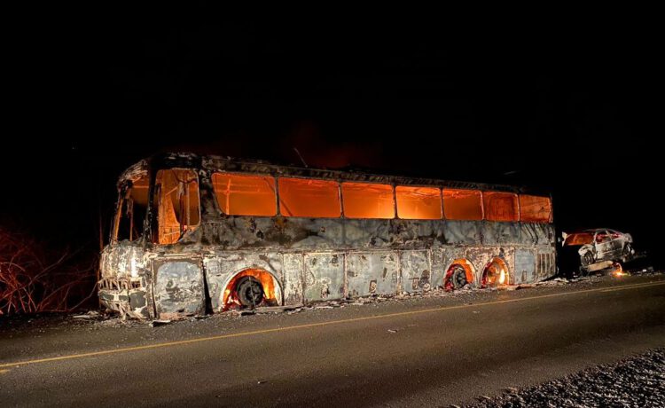 Ônibus e carro de passeio pegam fogo na BR-316 em Ipiranga do Piauí