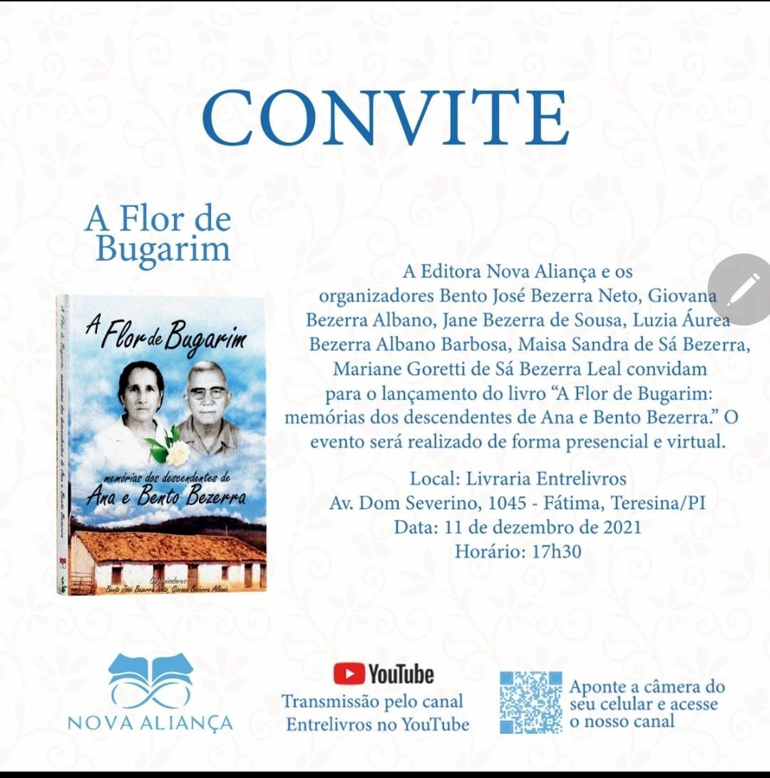 Lançamento do livro ‘A Flor de Bugarim: Memórias dos descendentes de Ana e Bento Bezerra’ será neste sábado (11)