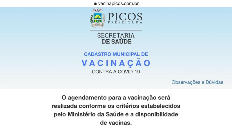 Em Picos, Secretaria de Saúde lança site de cadastramento para vacinação contra a Covid-19