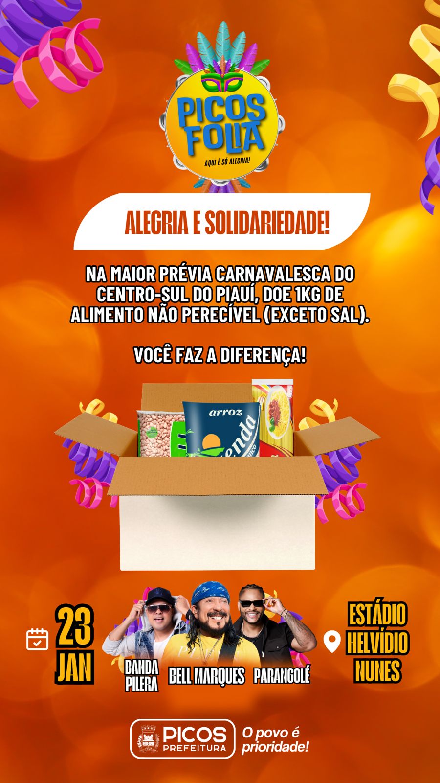 Alegria e solidariedade: Picos Folia terá entrada solidária